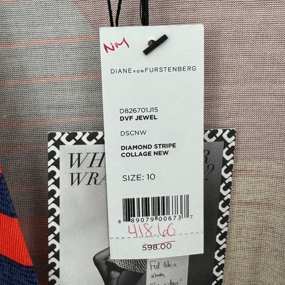 Diane von Furstenberg Diamond Stripe Collage Dress NWT - Picture 3 of 5